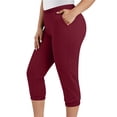 thumbnail image 5 of VBVC Women's Plus Elastic Waist Capri Jogger Pants , Lightweight Stretchy Sweatpants For Women,Ladies' Athletic Workout Trousers with Pockets,Wine,XL-5XL, 5 of 9