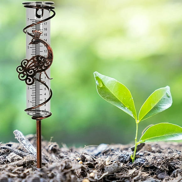 7Inch Capacity Rain Gauge Metal Spiral Rain Gauge with Bird Ornament Outdoor Water Gauge Durable Rain Falling Measuring Instrument for Garden Lawn Backyard Decoration