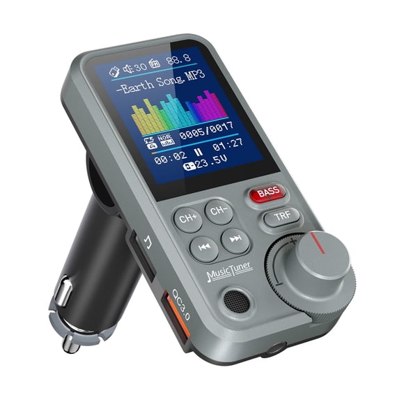 Nulaxy FM Bluetooth Transmitter for car, Strong Microphone Bluetooth Car Adapter with 1.8" Color Screen for Hands Free Calls, Supports QC3.