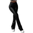 thumbnail image 3 of Wrongduck Women Faux Leather Butt Lifting Flare Leggings High Waist Bell Bottom Pants with Pockets Stretchy Sexy PU Leather Pants, 3 of 8