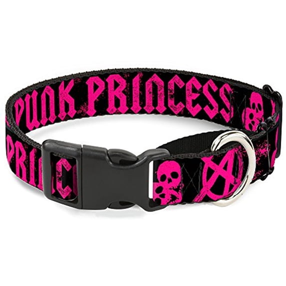 Buckle-Down Martingale Dog Collar - Punk Princess Black Fuchsia - 1" Wide - Fits 15-26" Neck Size - Large