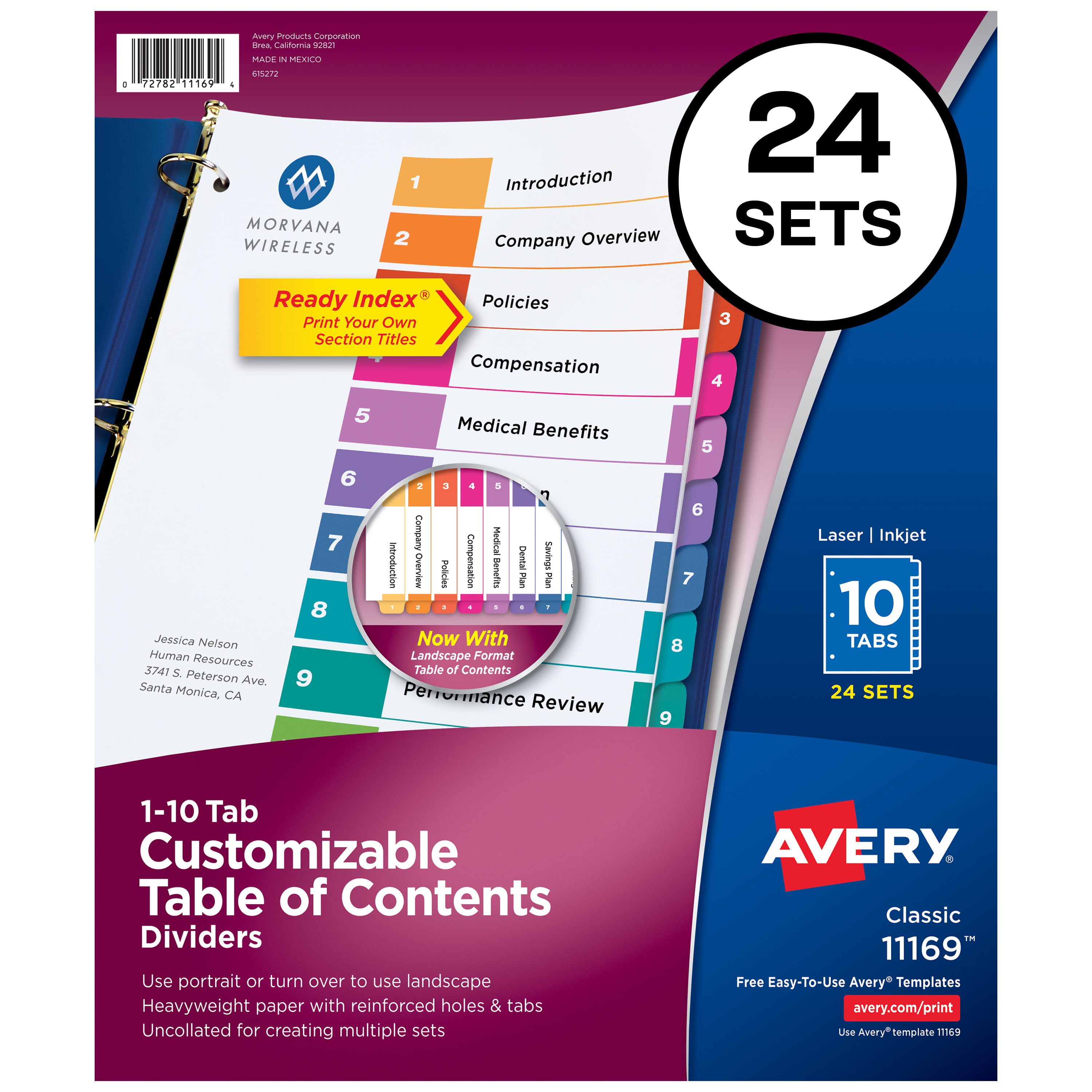 Customizable Table of Contents New Multicolor Tabs 1 Set Tab Dividers for 3 Ring Binders 
