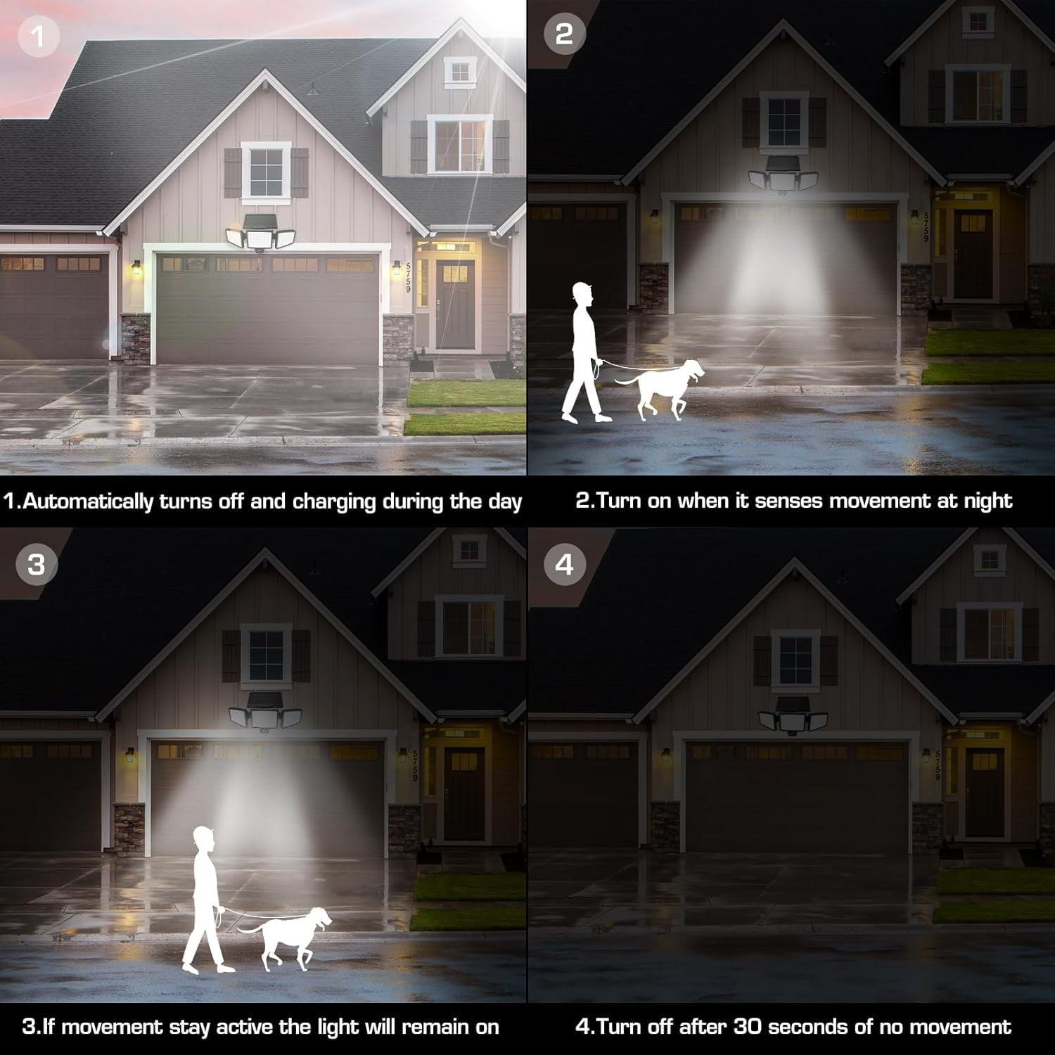 EverBrite Waterproof Bionic Security Lights with 2 Modes & Adjustable Heads (2 Pack)