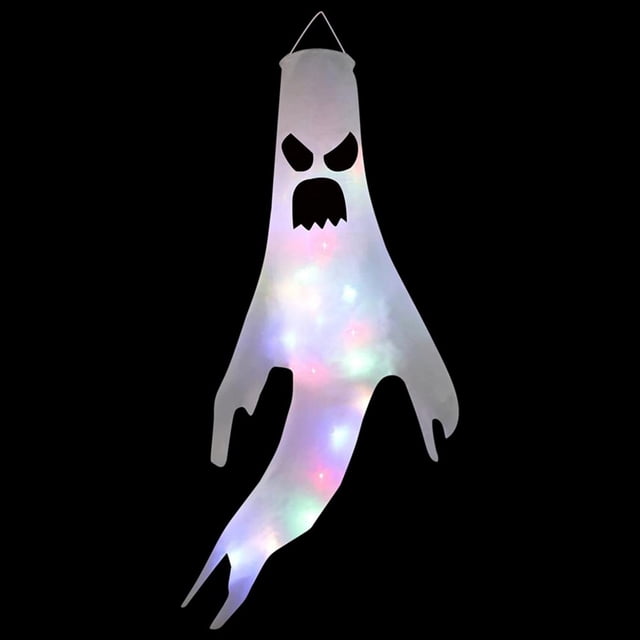 Hbdhejl Halloween Windsocks With White Led String Lights 47.2 Inch Light Up Hanging Outdoor Halloween Decorations Battery Operated Waterproof For Halloween Party Yard Decor