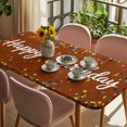 thumbnail image 3 of Happy Birthday Table Cloths for 6 Foot Rectangle Tables, Brown Modern Abstract Art Patio Waterproof Elastic Fitted Tablecloths, Washable Rectangular Table Cover for Camping, 3 of 8