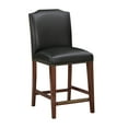 thumbnail image 2 of Blaire Stationary Brown Faux Leather Counter Stool with Antique Brass Nailheads - Elegant Kitchen & Bar Seating, 24.5" Seat Height, Espresso Wood Base, Vietnam Made, 2 of 7