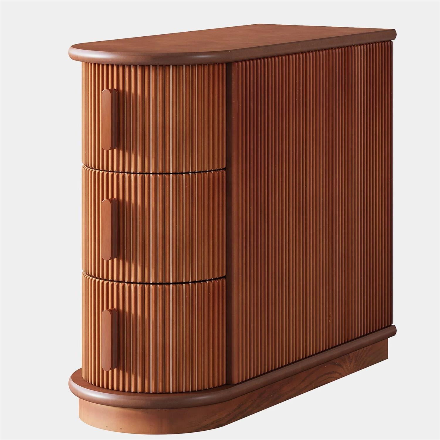 Demi Bonn Narrow Side Table with 3 Drawers, Wood Side End Table, Nightstand and Bedside Table with Storage, for Small Spaces, Brown