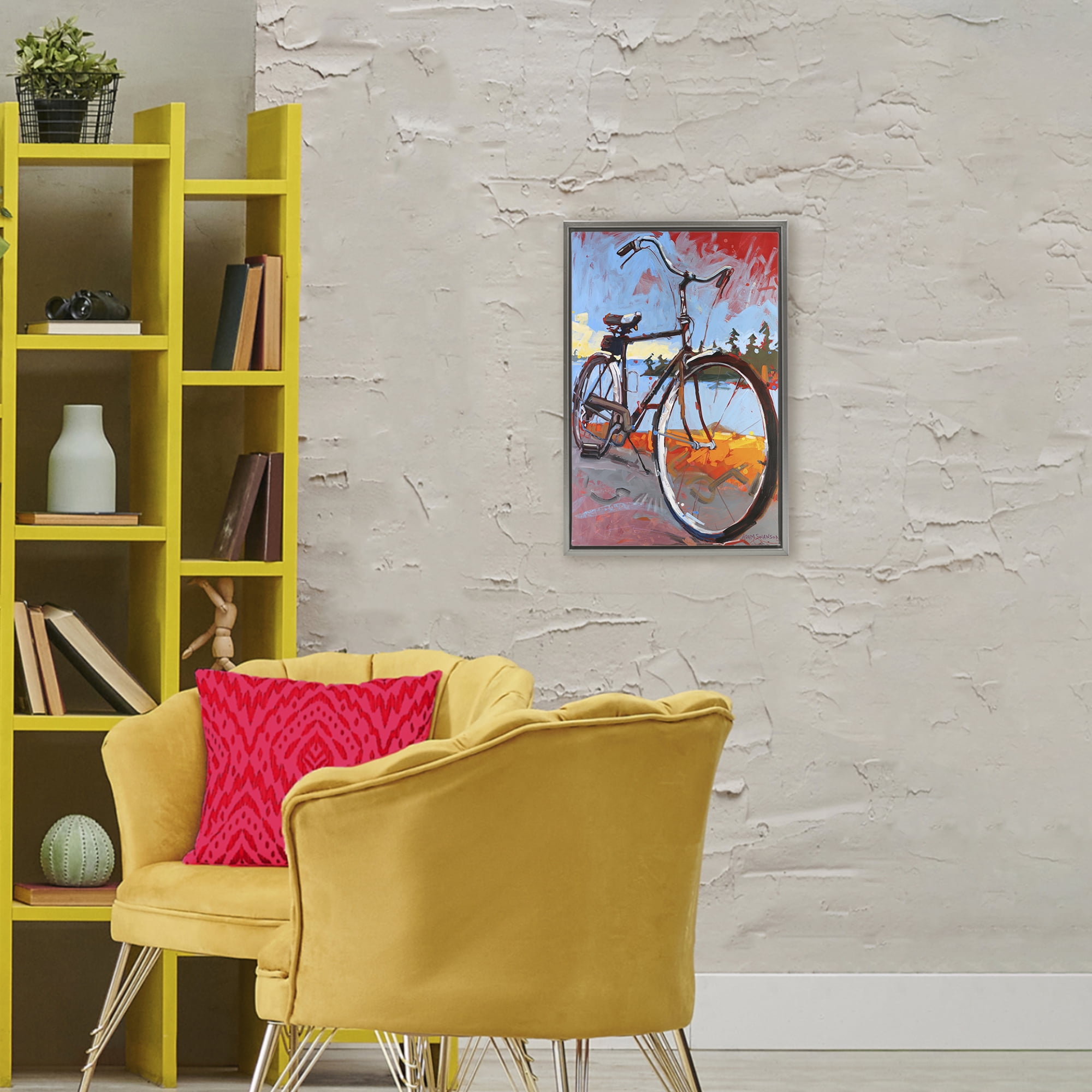 Tonight Bicycle Journey Gray Framed Floater Canvas Wall Art, design by Adam Swanson