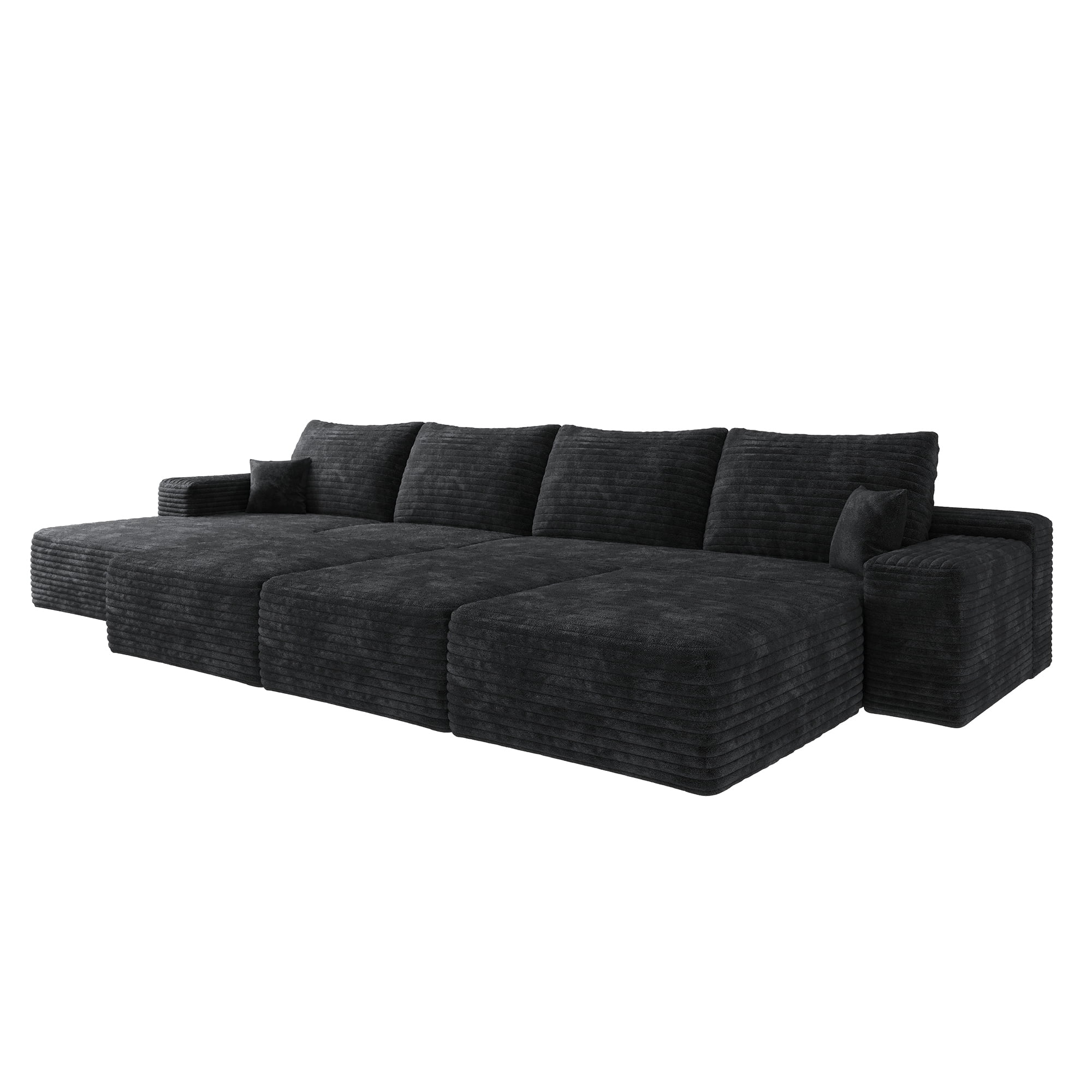 MAYEERTY 135" Black 6-Seat Modular Cloud Sofa - No Assembly, Spacious for Gatherings