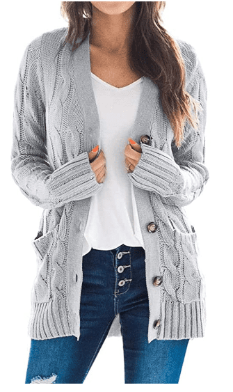grey cable knit cardigan womens