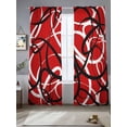 thumbnail image 3 of Red Geometric Semi Sheer Curtains 108 Inch Length 2 Panels Set, Modern Abstract Black White Striped Lines Sheer Kitchen Curtain Privacy Voile Window Curtain for Living Room Bedroom Rod Pocket Drapes, 3 of 7