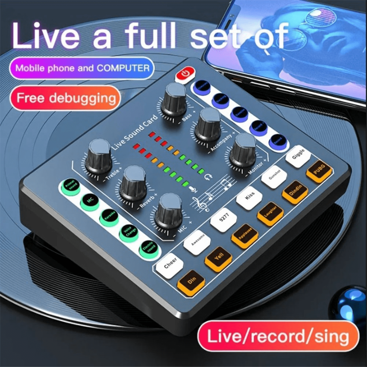 M8 Sound Card Live Broadcast Audio Interface Podcasting Device Caster with Premium Mic Preamplifier