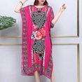 thumbnail image 5 of Plus Size Bohemian Summer Sweet Printed V-Neck Batwing Sleeved Beach Dress Women's Dress Ethnic Holiday Large Swing Midi Dress, 5 of 5