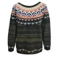 thumbnail image 5 of sususu Womens Fair Isle Sweaters Argyle Iceland Norway Sweaters Fairisle Pattern Long Sleeve Boat Neck Pullover Jumper Tops,A02-Dark Green,M, 5 of 5