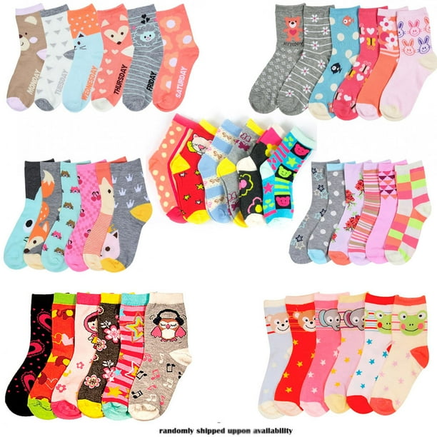 3 Pair Girls Toddler Socks Size 46 Mixed Assorted Design Colors
