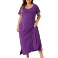 thumbnail image 2 of DARING DIVA Women's Plus Size Short Sleeve V Neck Nightgown with Pockets 2X Purple, 2 of 6