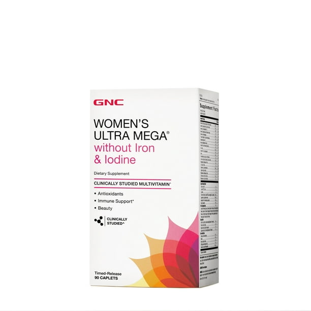 GNC Women's Ultra Mega without Iron & Iodine Multivitamin for Women, 90