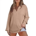 thumbnail image 2 of GigrtiJin Women Oversized Sweatshirt Loose Lapel V Neck Long Sleeve Collared Knit Pullover Solid Color Sweatshirt Tops, 2 of 8
