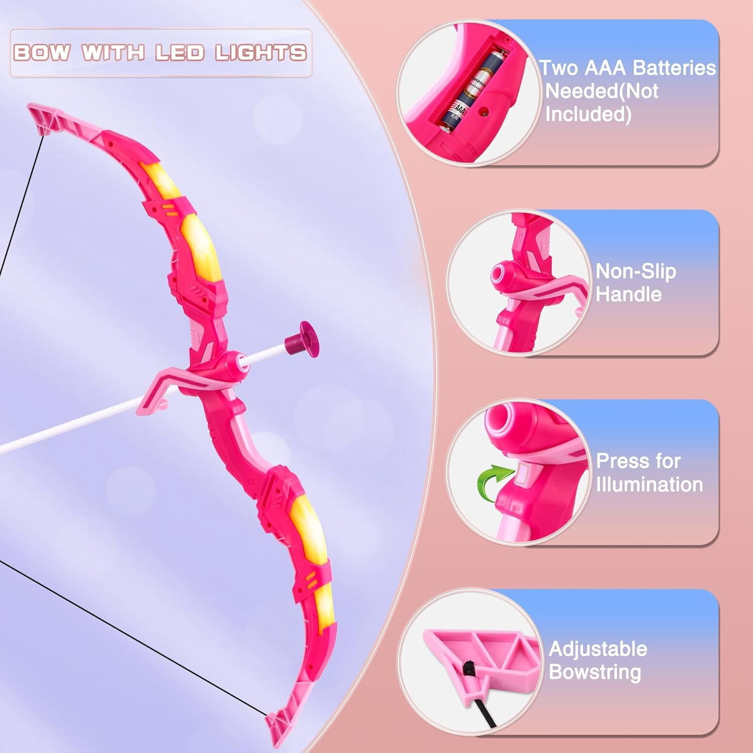 Bow and Arrow Set for Kids, 2-Pack LED Light Up Archery Set with 20 Suction Cup Arrows, Indoor and Outdoor Toy for Boys Girls Age 4-8 8-12 with Standing Target&2 Quivers