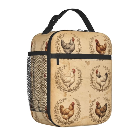 Chicken Lunch Box, Antique Botanical Chick Art Insulated Carrier, Reusable Premium Thick Thermal Tote, Beautiful Cottagecore Food Storage Bag for Office