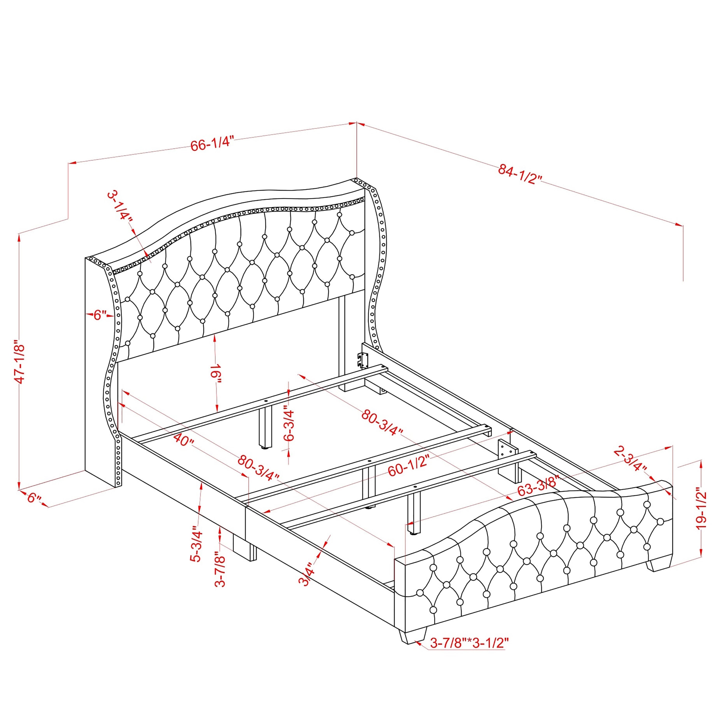 Furniture of America Hillcrest Fabric Tufted Bed, Ivory, Queen