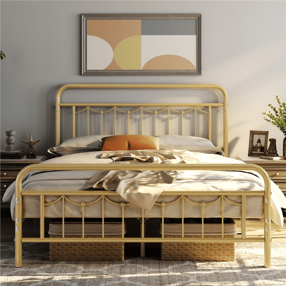 Gold metal 2024 headboard queen