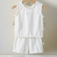 thumbnail image 2 of Nwiuh Toddler Girl Clothes 6M 1T 2T 3T 4T 5T Baby Summer Outfit Ribbed Knit Ruffle Sleeveless Shirts Ruffled Shorts Set (White, 6-12 Months), 2 of 7