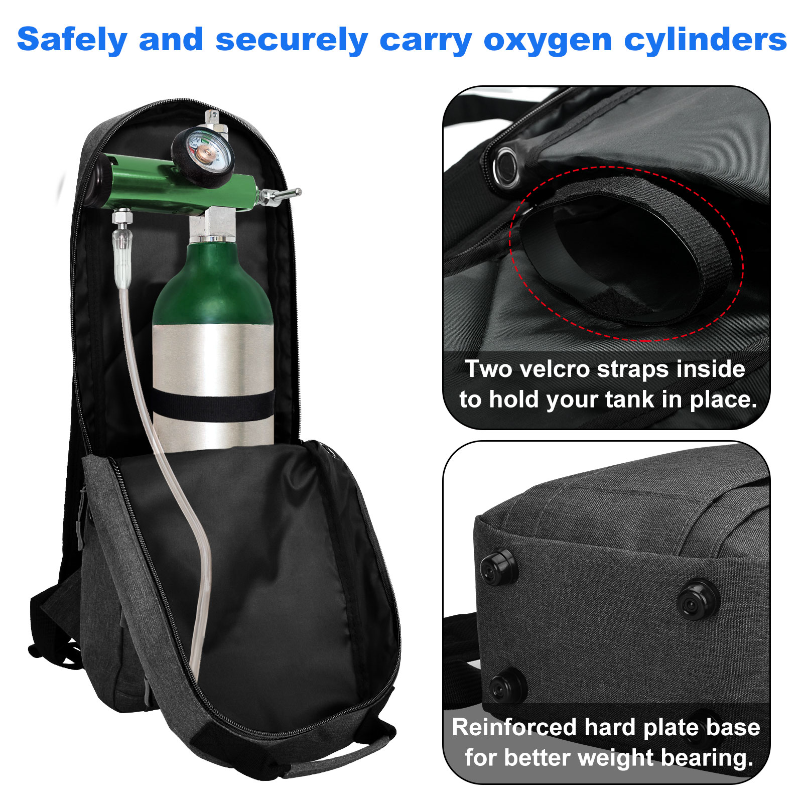 Oxygen Tank Backpack Size D, Portable Oxygen Backpack for D/M15 JD/M22 Cylinder Bag O2 Tank Carrier Holder for Travel (Black)