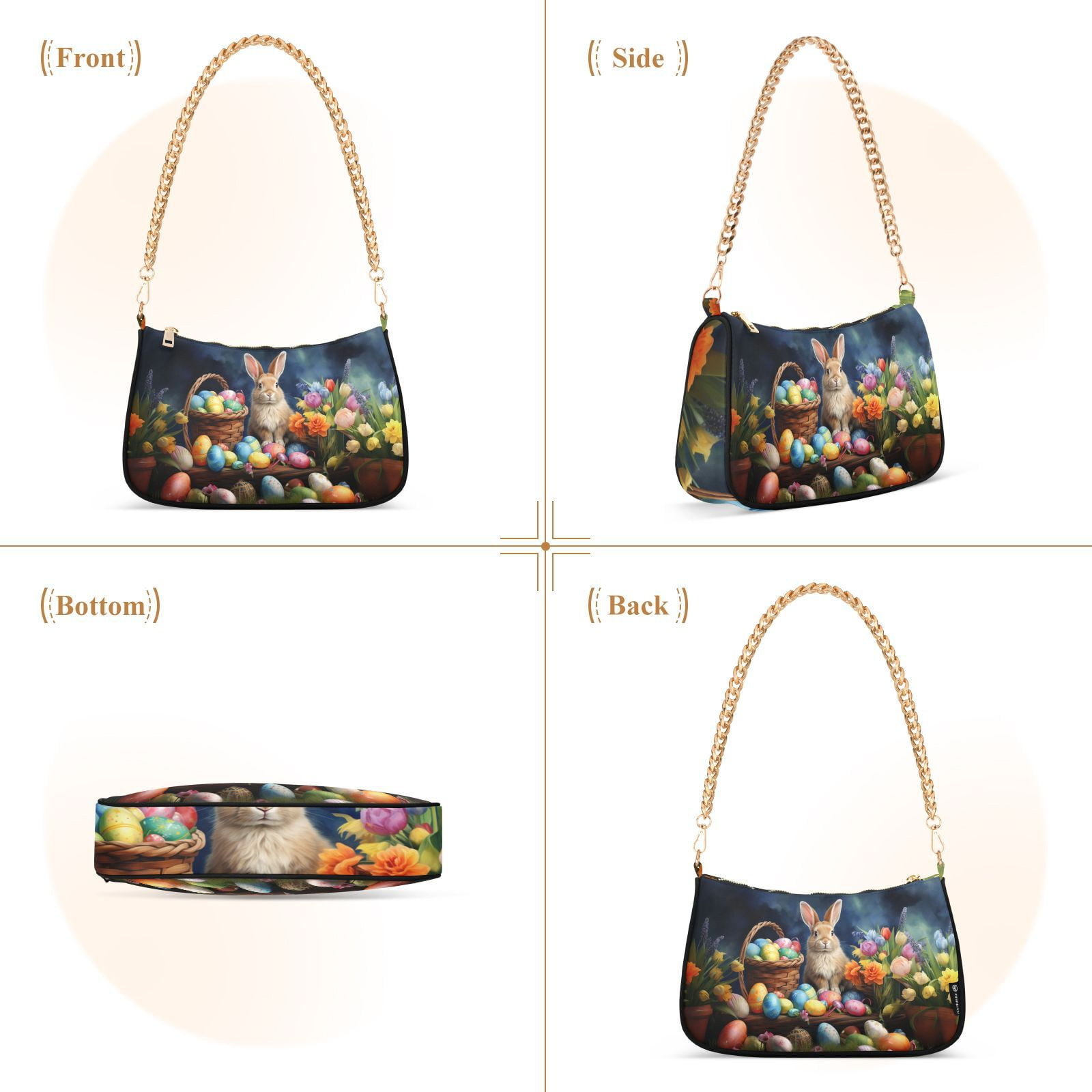 Rabbit Easter Eggs FlowersWomen Small Shoulder Bag Crossbody Tote Hobo Bags Purse Clutch Handbags with Chain Strap for Women
