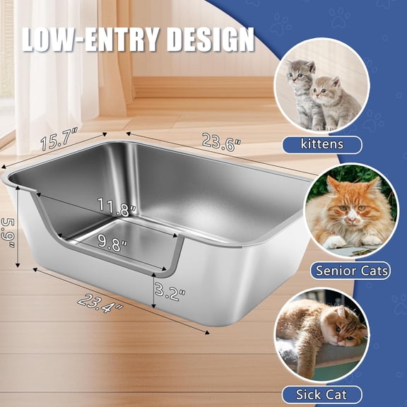 Stainless Steel Cat Litter Box with Low Entry