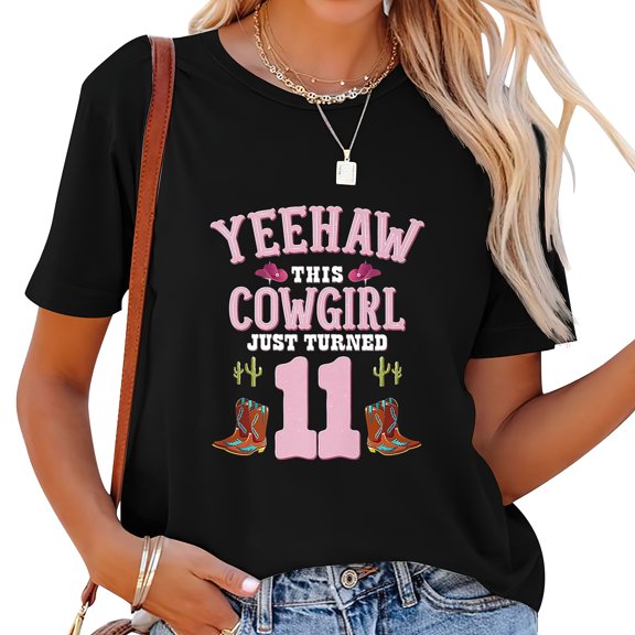 11Th Birthday Girls Cowgirl Yeehaw Western Themed Fashionable Women's T-Shirt - Comfortable and Stylish Graphic Tee