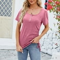 thumbnail image 5 of WREESH Women's Henley Shirt Fashion Scoop Neck Short Sleeve Solid Color Out Blouse Pink, 5 of 7