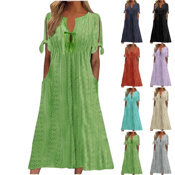 Fengqque Women Summer Dresses Short Sleeves V Neck Maxi Dresses Plus Size Boho Long Dresses Sky Blue XL(XL)