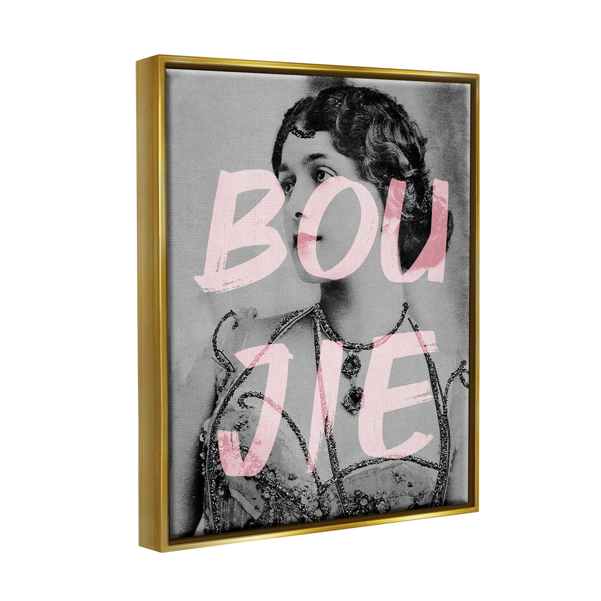 Stupell Industries Boujie Vintage Woman Portrait Trendy Pink Text Graphic Art Metallic Gold Floating Framed Canvas Print Wall Art, Design by Daphne Polselli