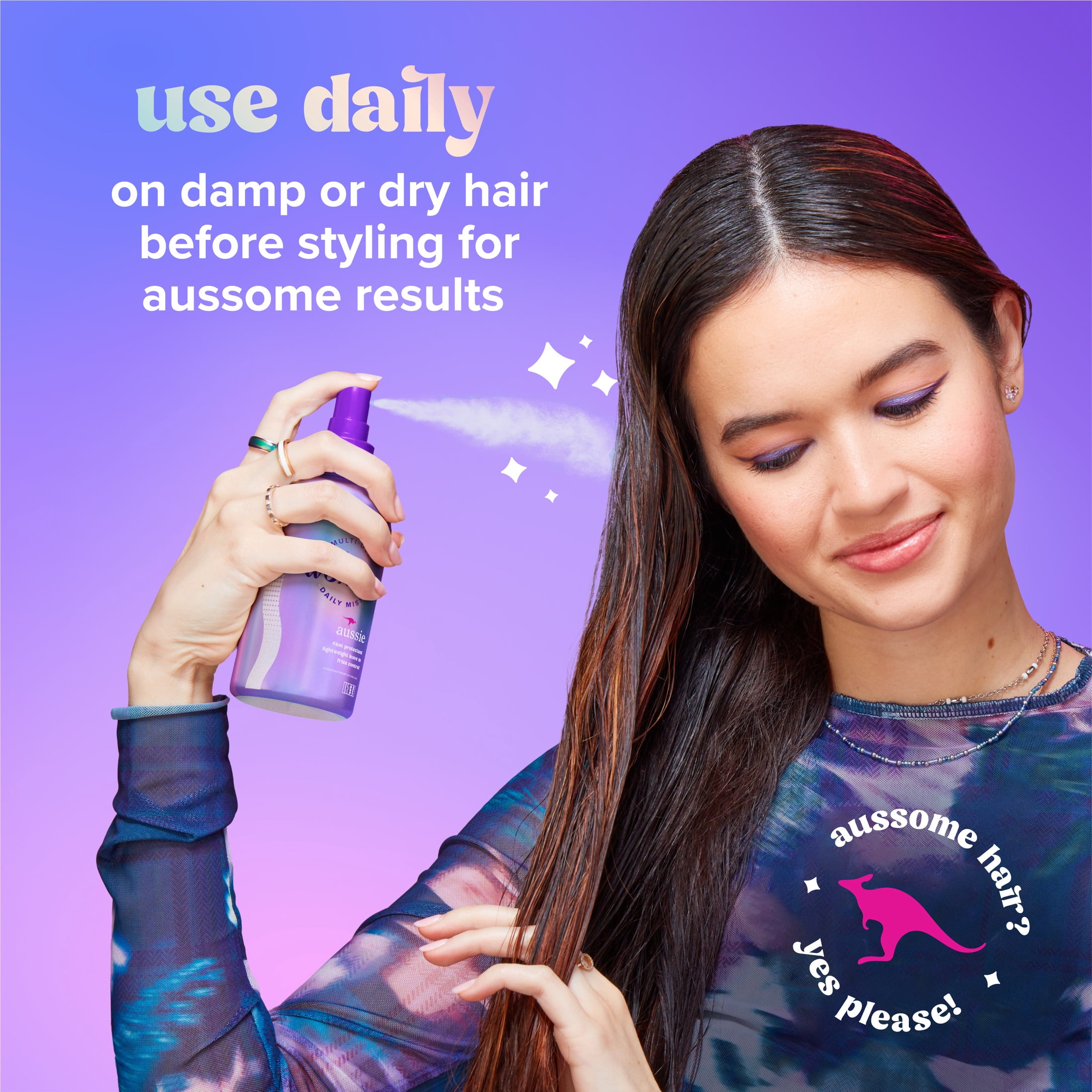 Aussie Ultra Wonder Daily Mist Multi-Use Detangler Spray, Heat Protectant, for All Hair Types, 7.6 fl oz