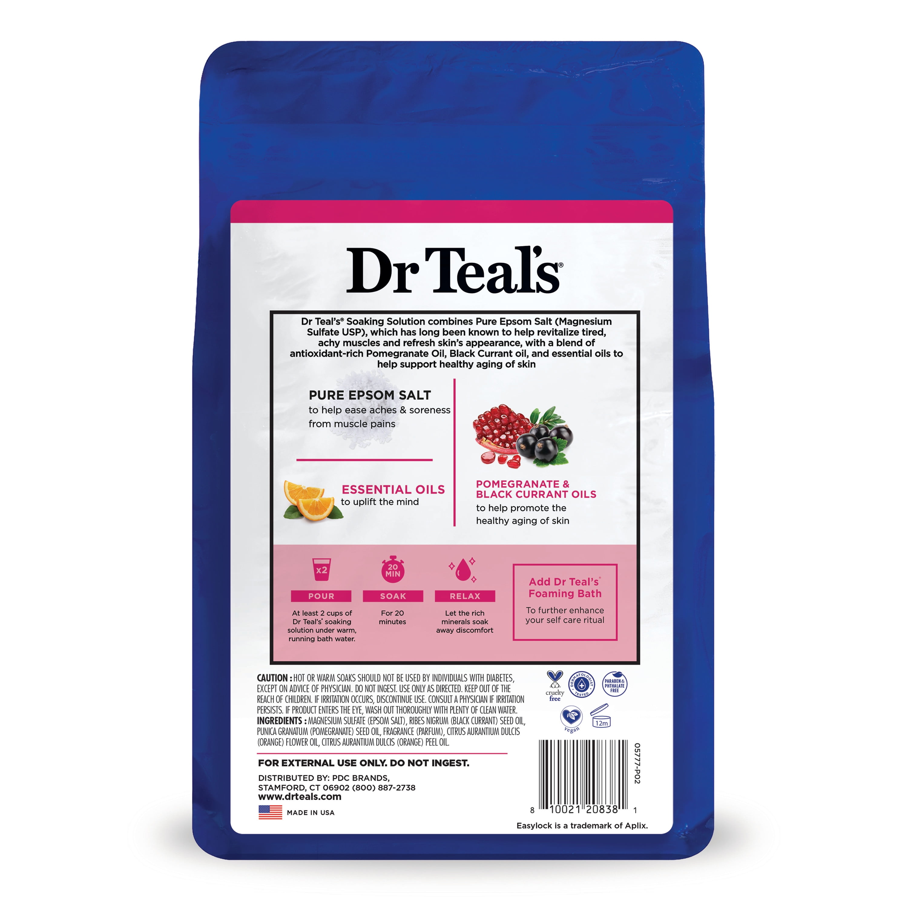 Dr Teal's Epsom Salt Magnesium Soak, Pomegranate Oil & Black Currant, 3 lbs