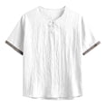 thumbnail image 3 of FRSASU Men's Cotton Linen T-Shirts Vintage V Neck Short Sleeve Beach Boho Shirts Casual Lightweight Quick Dry Hippie Tees White-A, 3 of 5