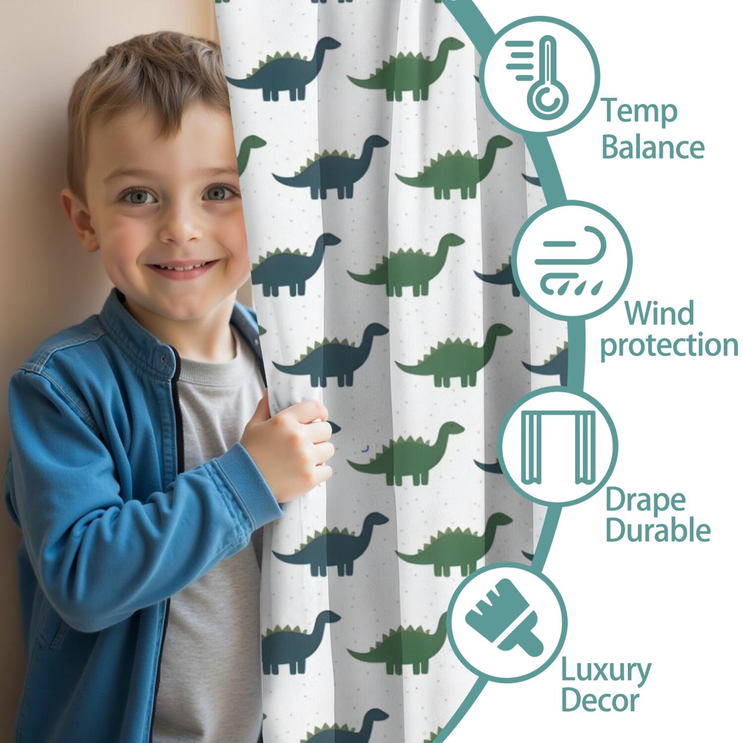Blackout Kids Curtains,Green Blue Dinosaurs Pattern Childrens Insulated Curtains Set Of 2,Bedroom Essentials,Toddler Room Decor 42"x84"