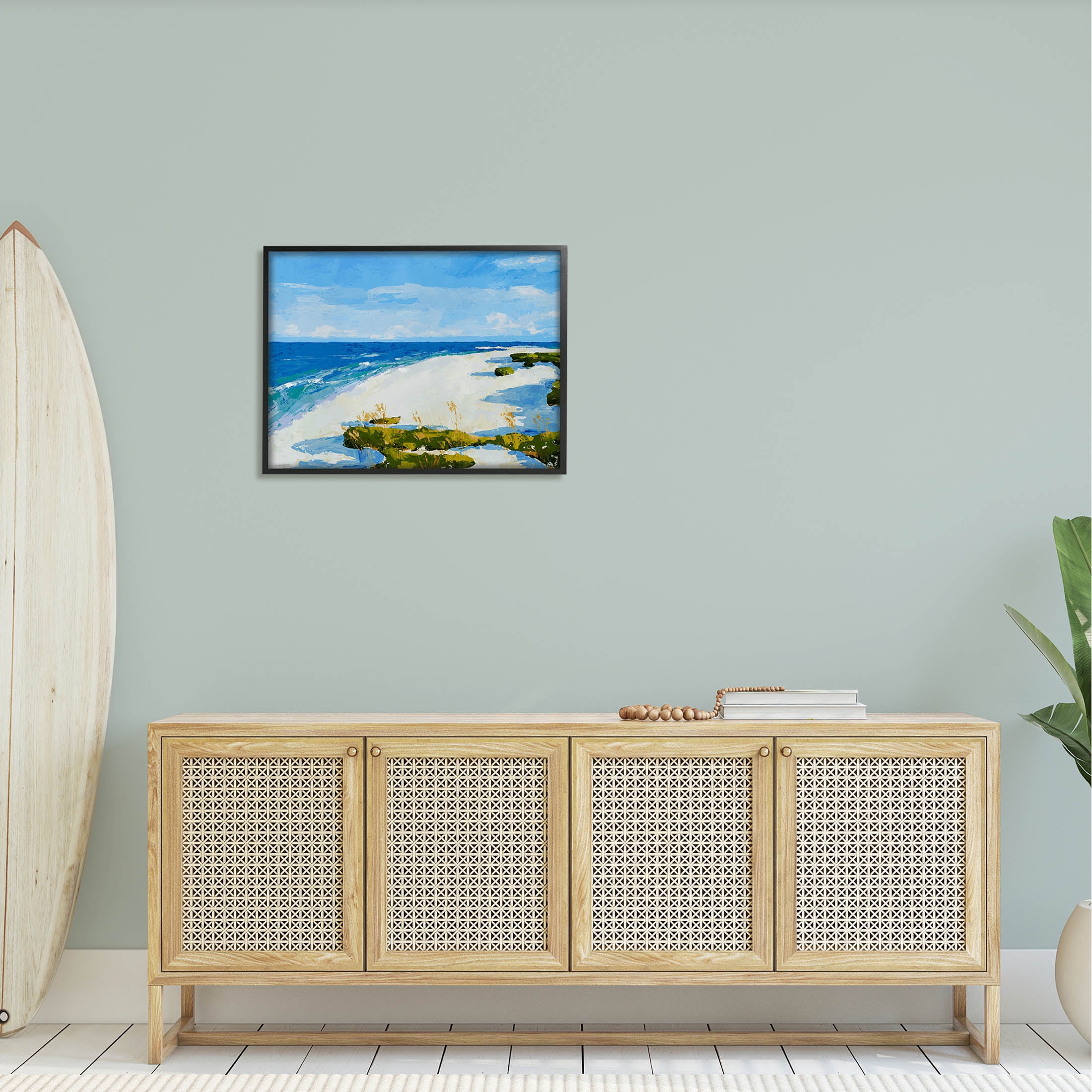 Modern Beach Sand Landscape Coastal Painting Black Framed Art Print Wall Art