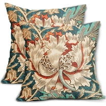 Vintage Country Floral Pillow Covers 20x20 Teal Gold Colored Flowers Pattern Decorative Throw Pillows Outdoor Linen Farmhouse Cushion Case Rustic Pillowcase for Sofa Bed Room Decor Set of 2