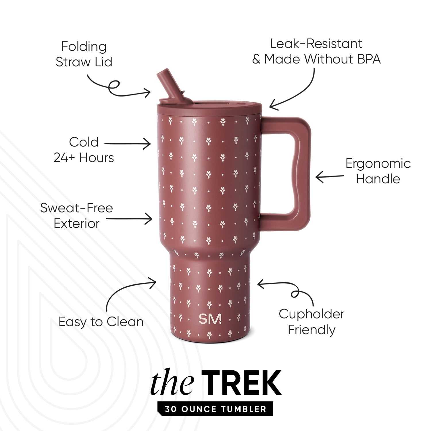 Simple Modern 30 fl oz Insulated Stainless Steel Trek Tumbler with Folding Straw Lid|Mauve Meadow