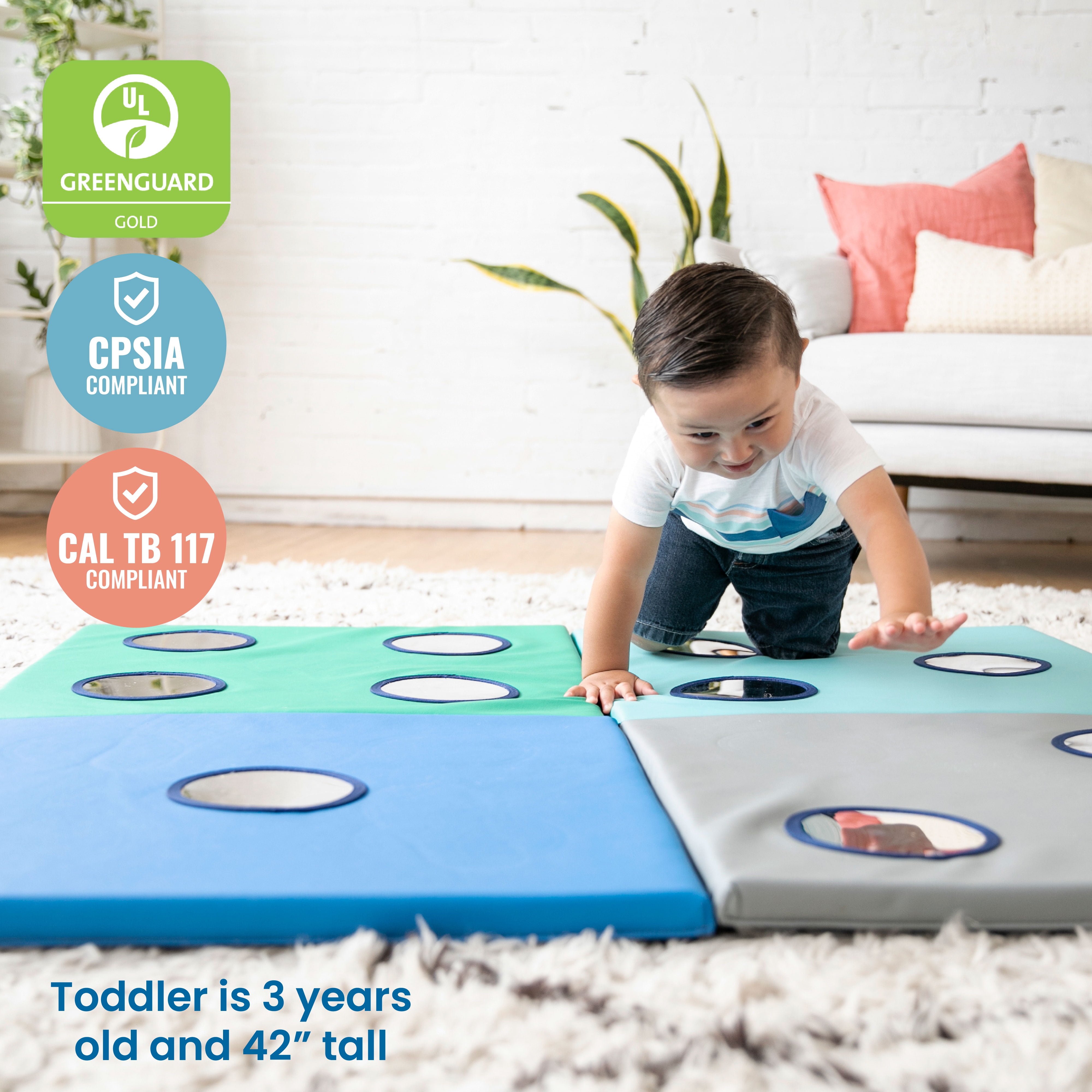 ECR4Kids SoftZone 123 Look at Me Activity Play Mat with Mirrors, Folding Playmat, Contemporary
