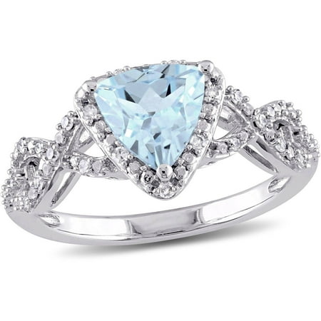 Tangelo 1-3/8 Carat T.G.W. Blue Topaz and 1/7 Carat T.W. Diamond 10kt White Gold Infinity Heart Ring