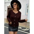 thumbnail image 4 of Suéteres de Punto para Mujer, Moda de Otoño, Larga, Botones, Chaqueta Informal de Moda, Ropa de Invierno Vino Tinto Oscuro M, 4 of 8