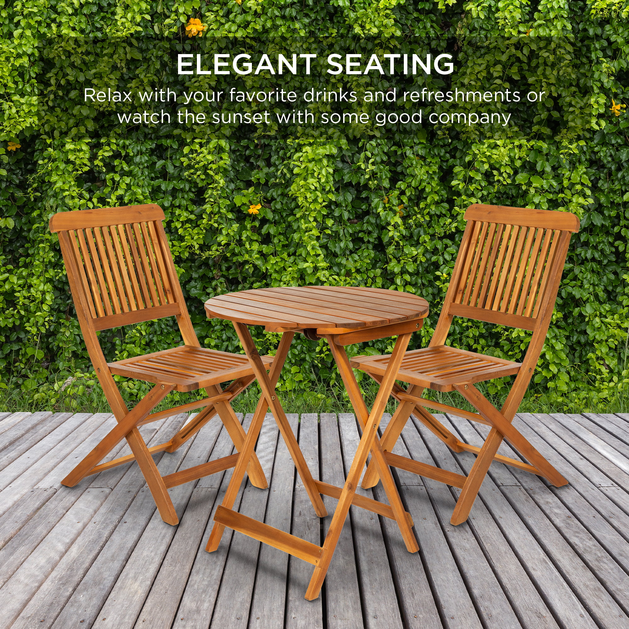 Natural Acacia Solid Wood Outdoor Living Spare Balcony Desk BTEXPERT AM5177 3 Piece Round Coffee Folding Table Patio Bistro Set Two Chairs 