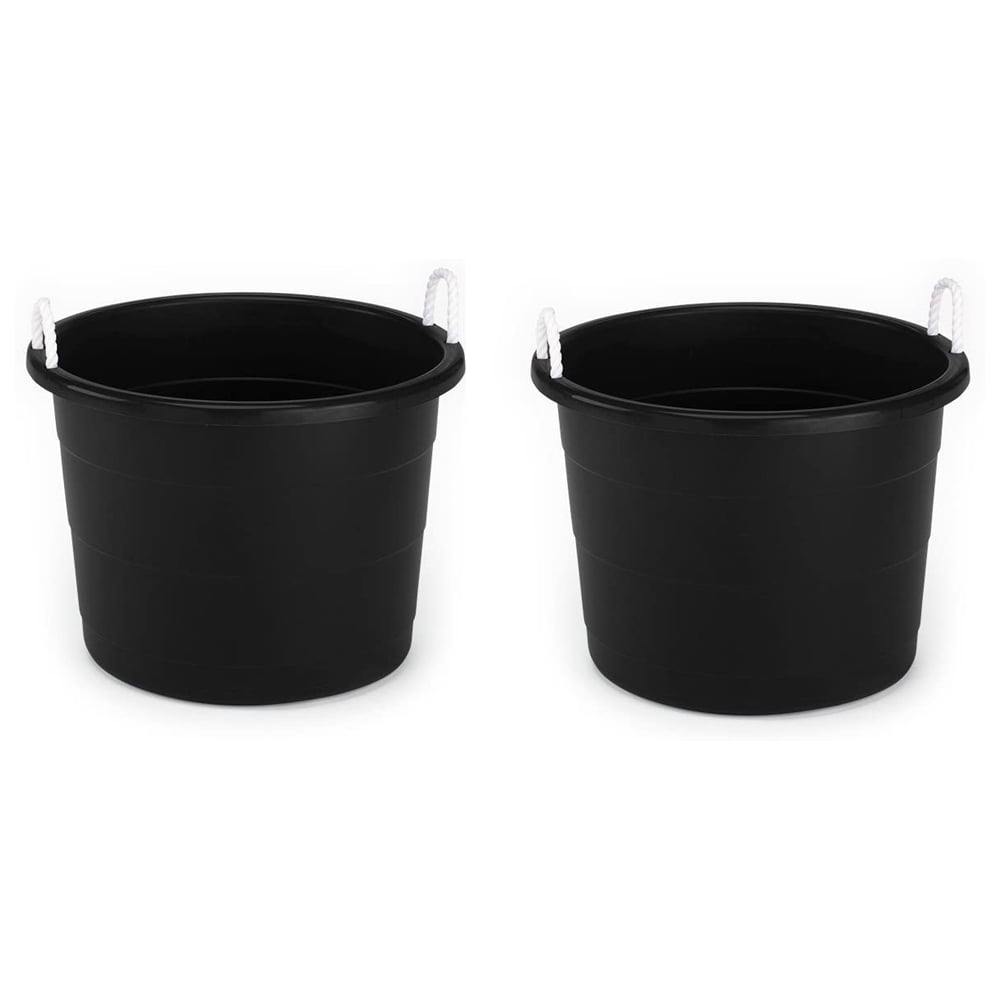 Homz 18 Gallon Utility Storage Buckets with Rope Handles, Black, (2 Pack) 