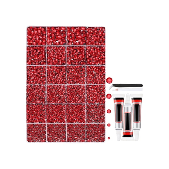 32000Pcs Resin Red Rhinestones with Jewelry Glue for Crafting, 2-6mm Non Hotfix Flatback Gems, Bedazzling Crystal for DIY Crafts Clothing Tumblers Mugs Shoes Fabric Decor Nail Art