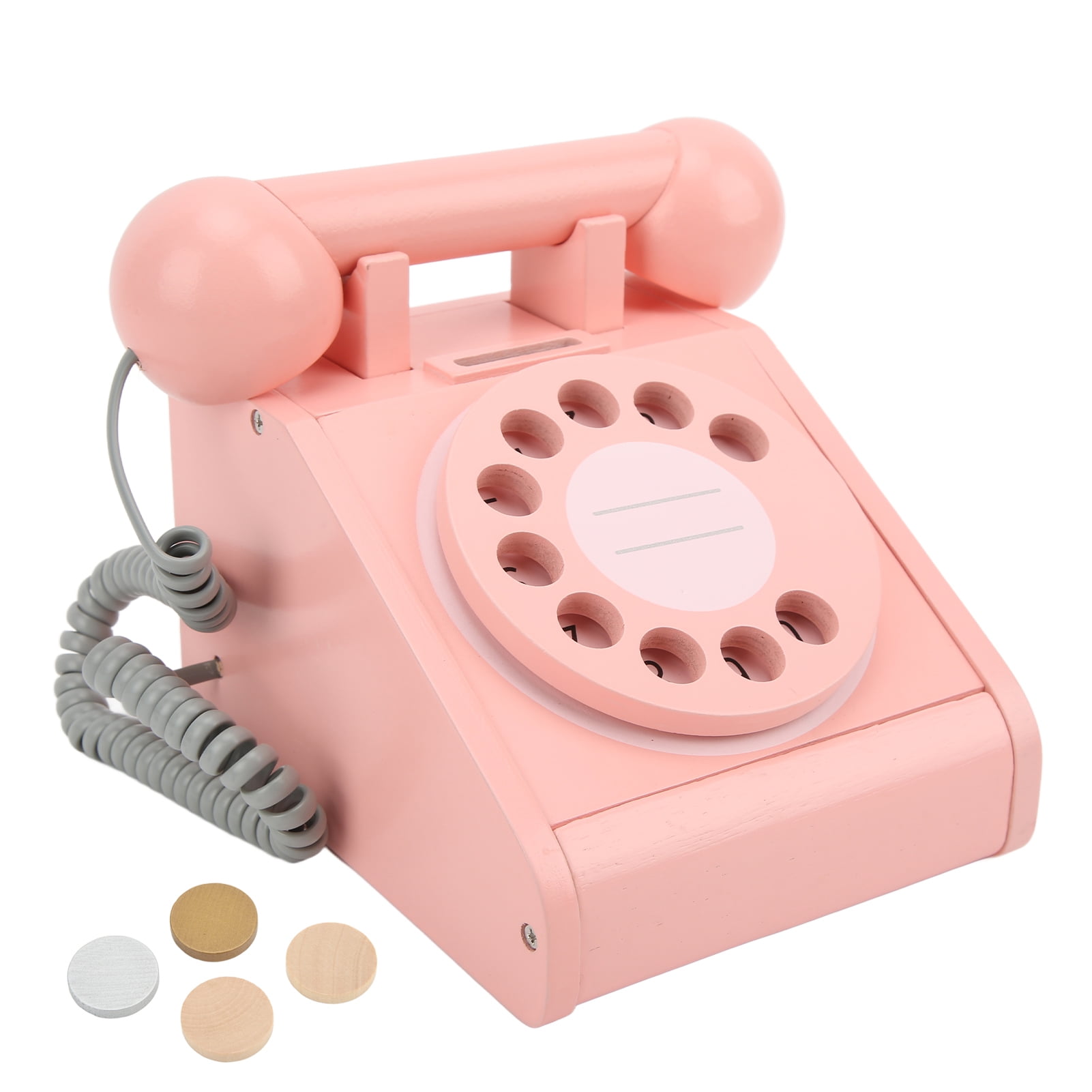 Spptty Wooden Simulation Telephone, Pink Old Fashioned Rotatable Dial  Telephone Multi Purpose For Kids For Home For Gifts
