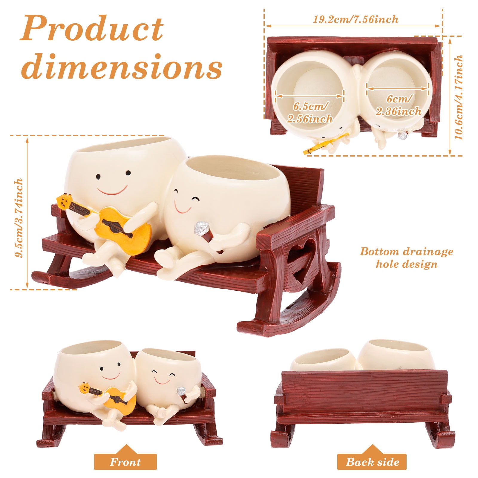 Smily Face Planter Pot Cute Resin Flower Head Planters for Indoor Outdoor Unique Sit Rocking Chair Succulent Pots Gift IdeaI