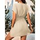 thumbnail image 2 of Vestido de playa para mujer con cuello en V, manga corta, estampado de hojas, abertura lateral, mini vestido de playa de verano, 2 of 4